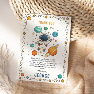 Tarjeta De Agradecimiento Aventura Espacial Primer Cumpleaños   Espacio