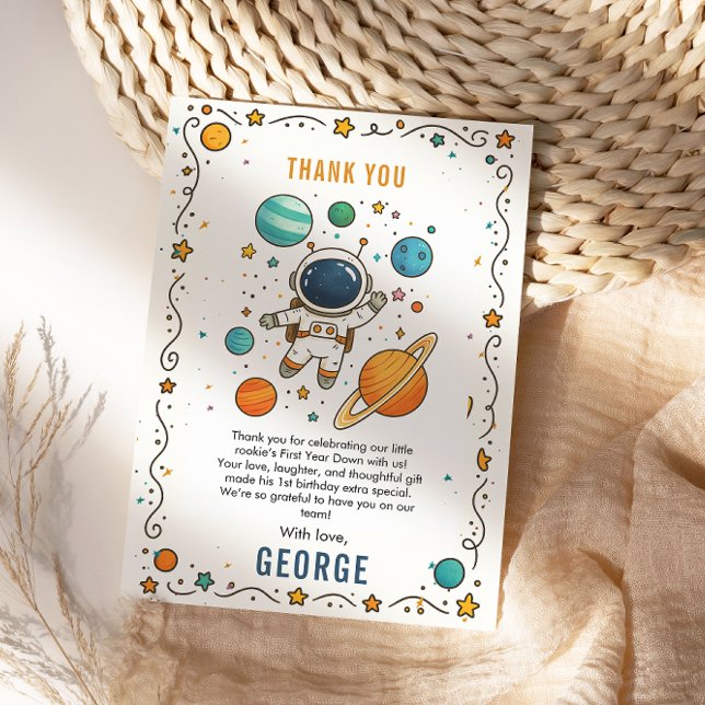 Tarjeta De Agradecimiento Aventura Espacial Primer Cumpleaños | Espacio (Subido por el creador)