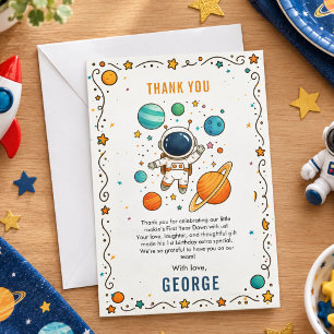 Tarjeta De Agradecimiento Aventura Espacial Primer Cumpleaños Espacio