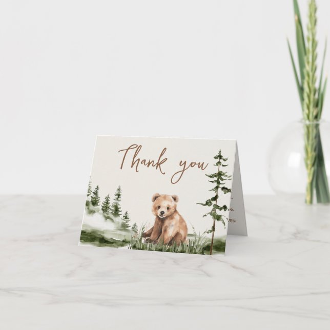 Tarjeta De Agradecimiento Aventura espera el bosque lindo oso bebé ducha (Anverso)