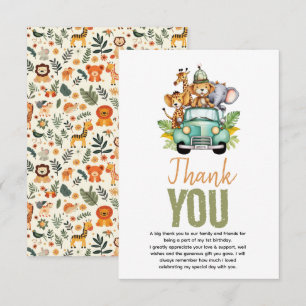 Tarjeta De Agradecimiento Aventura salvaje de una jungla 1er cumpleaños