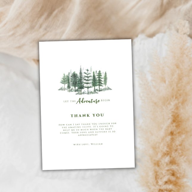 Tarjeta De Agradecimiento Aventura Simple Iniciar Baby Shower Forestal Rústi (Simple Adventure Begin Rustic Forest Baby Shower Thank You Card)