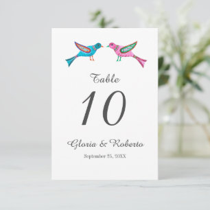Tarjeta De Agradecimiento Aves Amantes Amantes Azules y Rosa Número de Mesa 