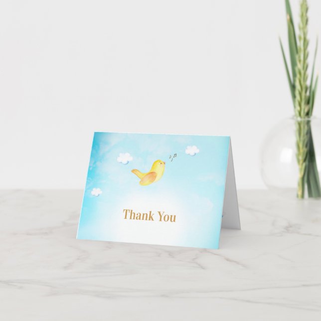 Tarjeta De Agradecimiento *~* Aves amarillas cantando nubes azules (Anverso)
