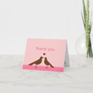 Tarjeta De Agradecimiento Aves amorosas contemporáneas marrón rosa gracias