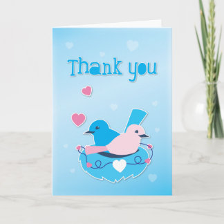 Tarjeta De Agradecimiento Aves amorosas dulces azules con Gracias