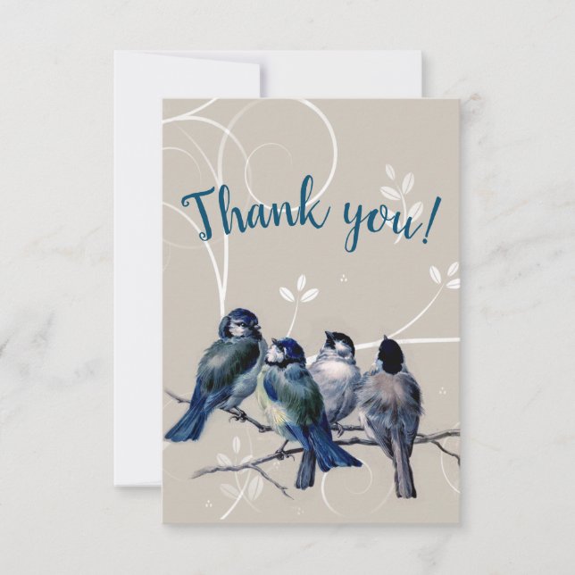 Tarjeta De Agradecimiento Aves azules en una rama (Anverso)