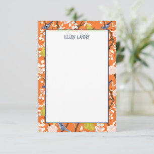 Tarjeta De Agradecimiento Aves Chinoiserie naranja y azul