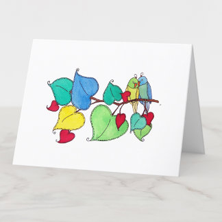 Tarjeta De Agradecimiento Aves de amor acuarela en blanco