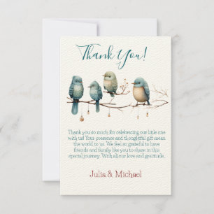 Tarjeta De Agradecimiento Aves extravagantes en las ramas Pastel Baby Shower