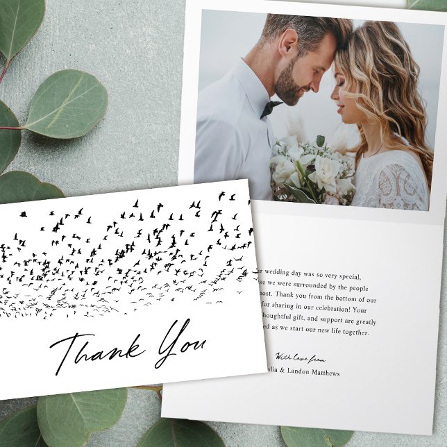 Tarjeta De Agradecimiento Aves modernas de un Boda de fotografía de pluma (Subido por el creador)