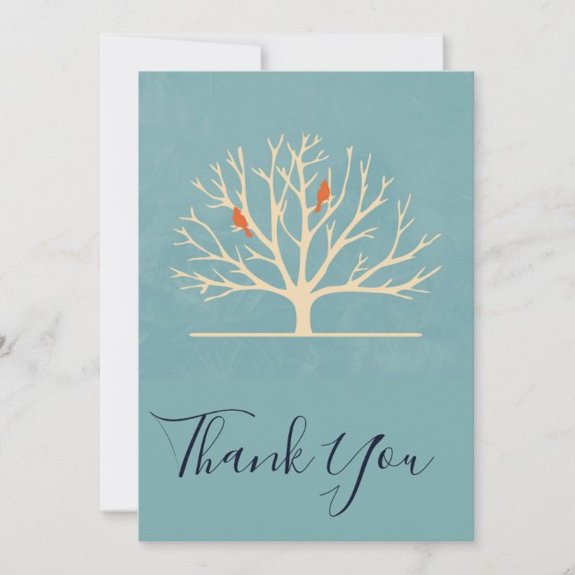 Tarjeta De Agradecimiento Aves Naranjas modernas en un árbol grande gracias (Anverso)