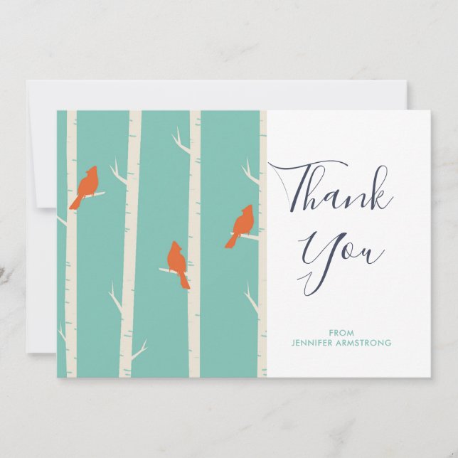 Tarjeta De Agradecimiento Aves retro Naranjas en árbol de aves gracias (Anverso)
