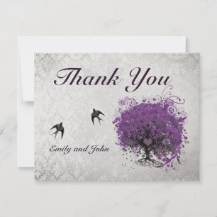 Tarjeta De Agradecimiento Aves Vintage con árboles de berenjenas de hojas de