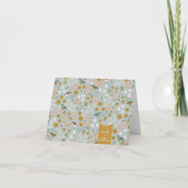 Tarjeta De Agradecimiento Aves y abejas Floral Bridal Shower Personalizada (Anverso)