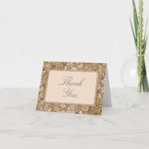 Tarjeta De Agradecimiento Aves y bellotas Rococó-dorado y marrón