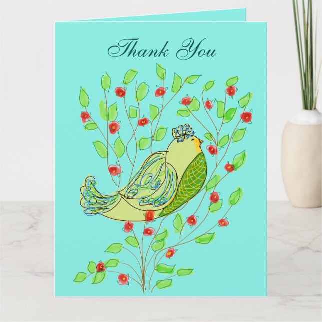 Tarjeta De Agradecimiento Aves Y Flores Gracias (Anverso)