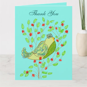 Tarjeta De Agradecimiento Aves Y Flores Gracias