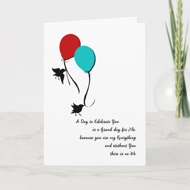 Tarjeta De Agradecimiento Aves y globos amorosos de cumpleaños (Anverso)