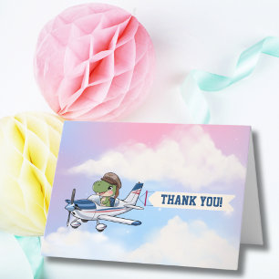 Tarjeta De Agradecimiento Avión Blanco Azul Lindo y Cumpleaños de Niños con