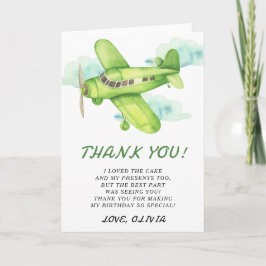 Tarjeta De Agradecimiento Avión verde acuarela Cumpleaños gracias