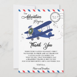 Tarjeta De Agradecimiento Avión Vintage Blue Baby Shower