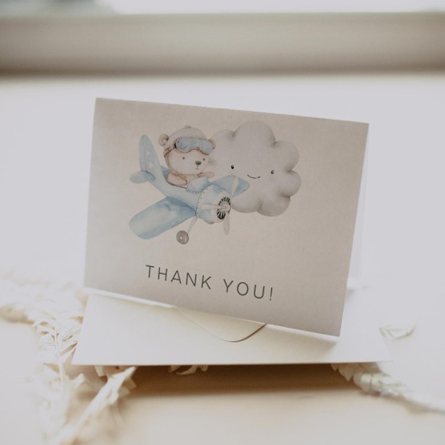 Tarjeta De Agradecimiento Avión y Teddy Bear Baby Shower o Cumpleaños (Subido por el creador)
