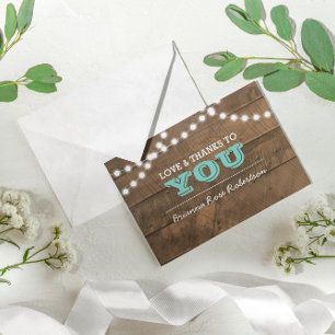 Tarjeta De Agradecimiento Aviso Verde azulado de Barnwood Lights