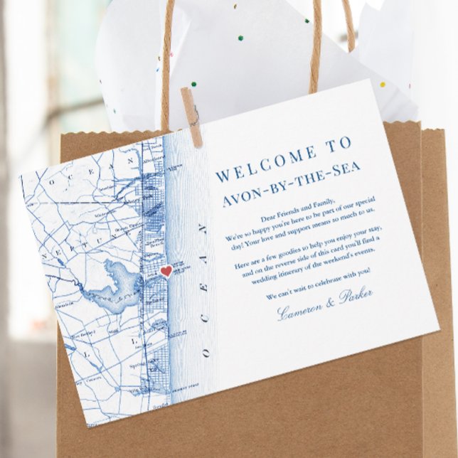 Tarjeta De Agradecimiento Avon-by-the-sea Boda de la Marina NJ Bienvenida It (Avon-by-the-sea NJ Map Wedding Welcome Letter and Weekend Events Itinerary in Elegant Navy Blue)