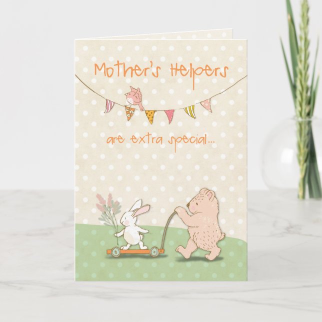 Tarjeta De Agradecimiento Ayuda de la madre gracias al oso y conejo (Anverso)