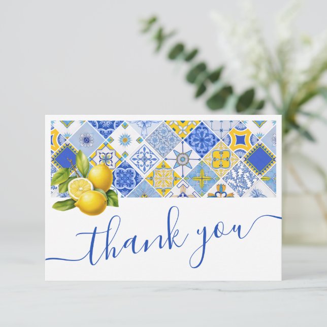 Tarjeta De Agradecimiento Azaulejos Azules Italianos Ducha Nupcial de Verano (Anverso de pie)
