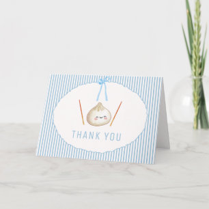 Tarjeta De Agradecimiento Azul Adorable Niño Arco Cumpleaños Asiático Dumpli