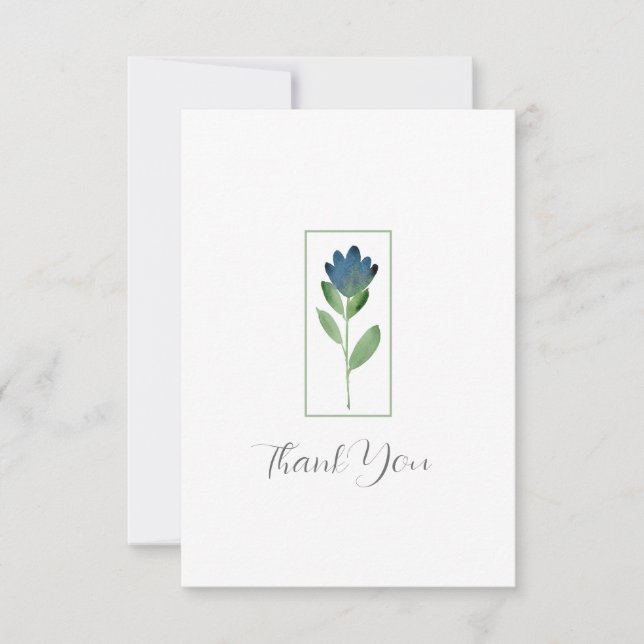 Tarjeta De Agradecimiento Azul añil, Flor abstracta de acuarela verde (Anverso)