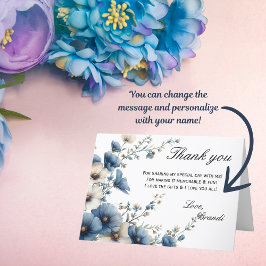 Tarjeta de agradecimiento azul antes de doblar