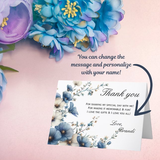 Tarjeta de agradecimiento azul antes de doblar (Send these elegant Thank You cards to your guests and show them your appreciation!)