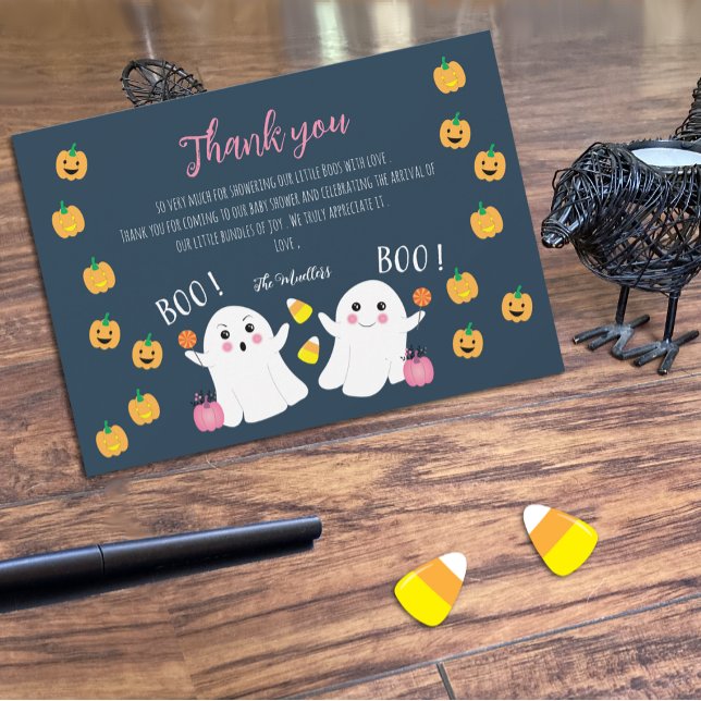 Tarjeta de agradecimiento azul Baby Shower Ghosts  (Subido por el creador)