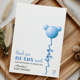 Tarjeta De Agradecimiento Azul Beary Much Oso Globo Niño