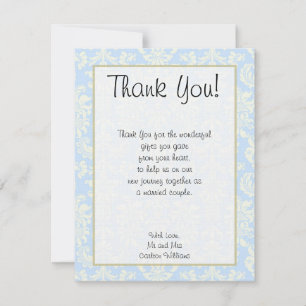 Tarjeta de agradecimiento azul/blanco Damask Weddi