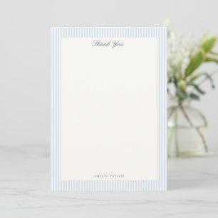 Tarjeta De Agradecimiento Azul Blanco Raya Clásico Elegante Nombre de Baby S