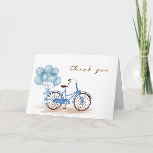 Tarjeta De Agradecimiento Azul Bonjour Bébé Globo Bicicleta Baby shower