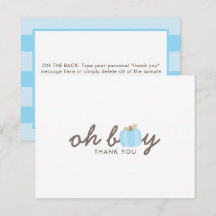 Tarjeta De Agradecimiento Azul calabaza Oh Niño Cae Baby Shower Gracias