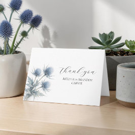 Tarjeta De Agradecimiento Azul Cardo Floral Boda Escocesa Gracias