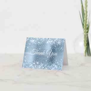 Tarjeta De Agradecimiento Azul Claro Brillante Foil Dulces 16