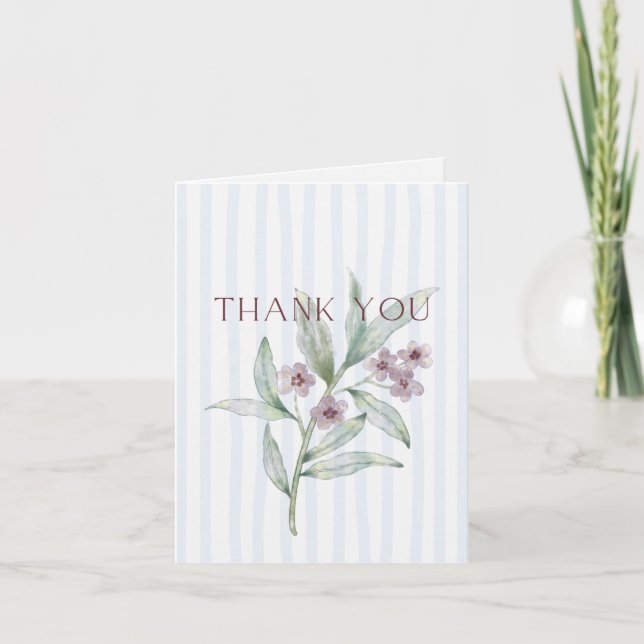 Tarjeta de agradecimiento - Azul claro con flores (Anverso)