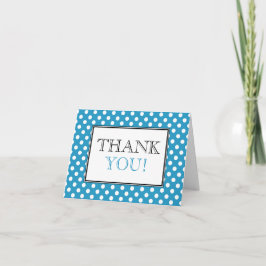 Tarjeta de agradecimiento azul con lunares blancos