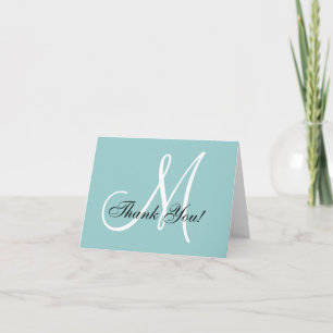 Tarjeta de agradecimiento azul con monograma elega