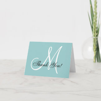 Tarjeta de agradecimiento azul con monograma elega
