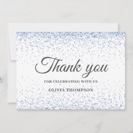 Tarjeta de agradecimiento azul con purpurina para 