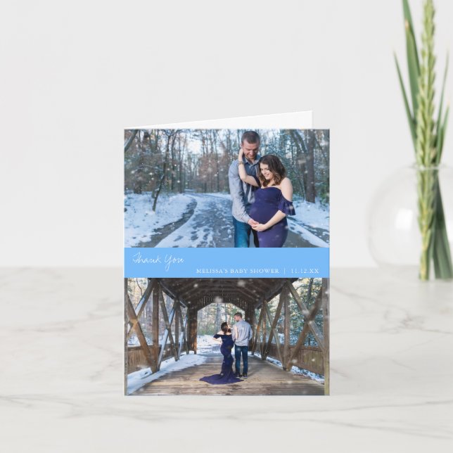 Tarjeta de agradecimiento azul de Baby Shower coll (Anverso)