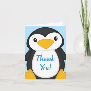 Tarjeta De Agradecimiento Azul de Baby Shower pingüino